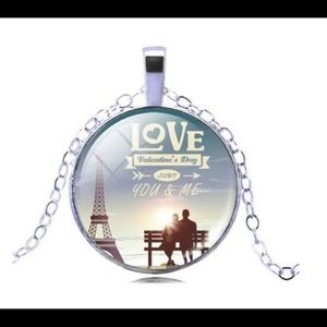 NEW Love Valentines Day Just You & Me Glass Cabochon Pendant Necklace